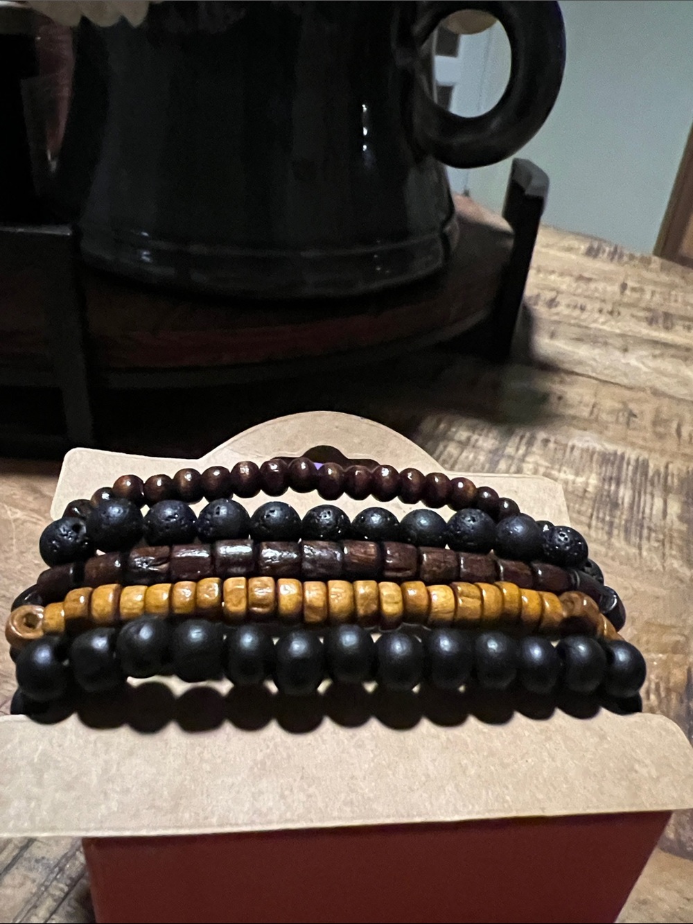 Beaded Stack Bracelet Set - Black, Brown & Honey Tones